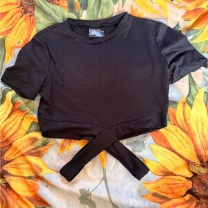 Chic Black Cross-Hem Crop Top